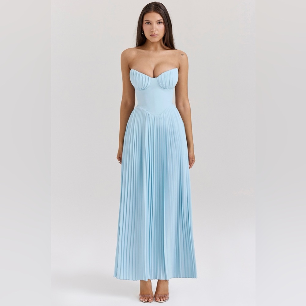 House of CB Blue Pleated Sweetheart Gown
